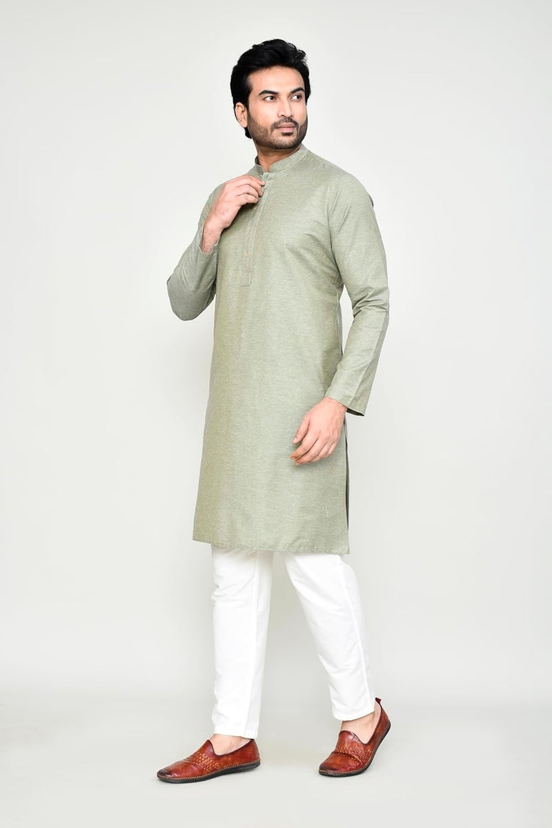 Polyfab Hathkargha Men's Khadi Regular Fit Kurta Pyjama Set - Solid Pattern Ethnic Wear with Mandarin Collar & Full Sleeves - Image 3